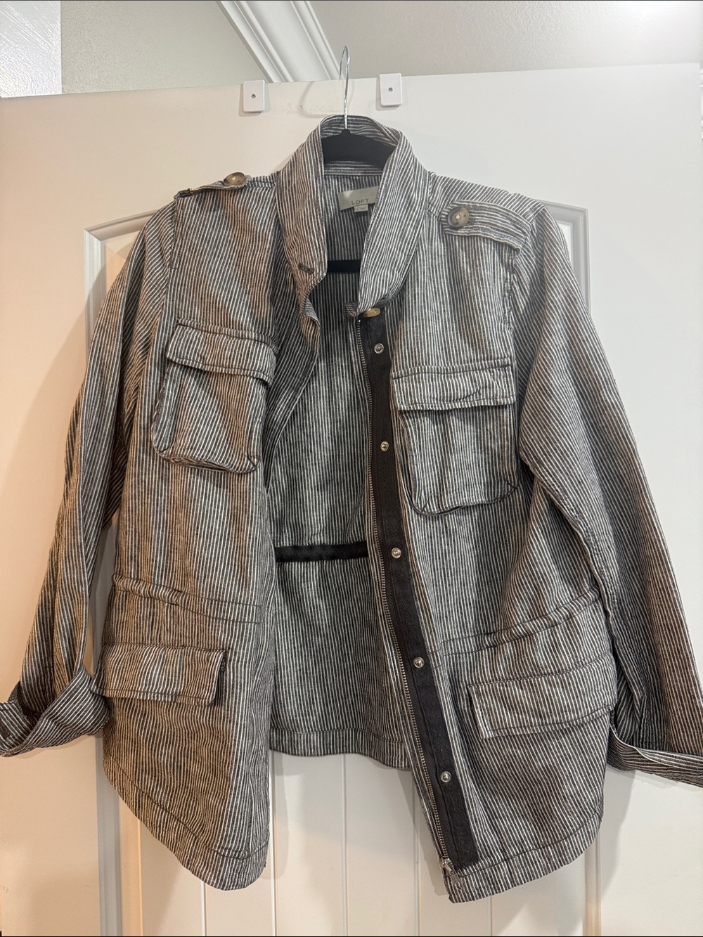 LOFT Black and White Striped Utility Field Jacket